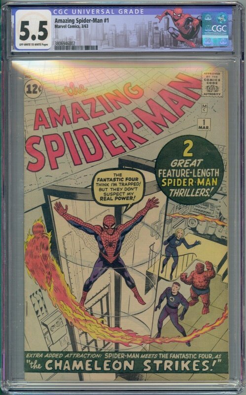 AMAZING SPIDER-MAN #1 CGC 5.5 CHAMELEON FANTASTIC FOUR JACK KIRBY