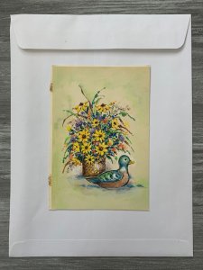 FATHERS DAY Flowers in Basket with Duck Decoy 5x7 Greeting Card Art FD726