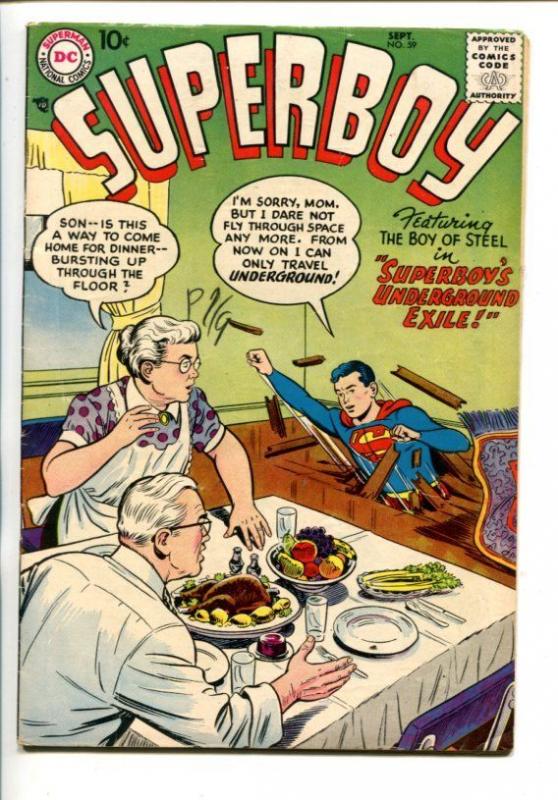 SUPERBOY #59-1957-MA & PA KENT COVER-SUPERBOY'S UNDERGROUND EXILE-fn