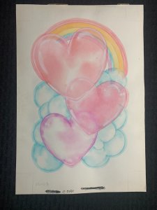 VALENTINES DAY Watercolor Hearts with Rainbow 9x13 Greeting Card Art #8090