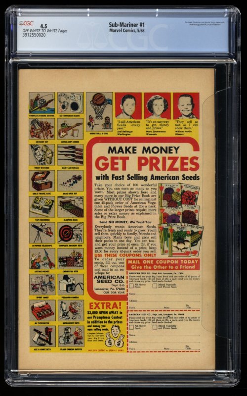 Sub-Mariner (1968) #1 CGC VG+ 4.5 Off White to White Origin Retold!