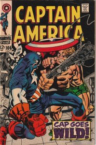 Captain America # 106 FN+ Marvel 1968  Cap Goes Wild Stan Lee Jack Kirby [Y1]