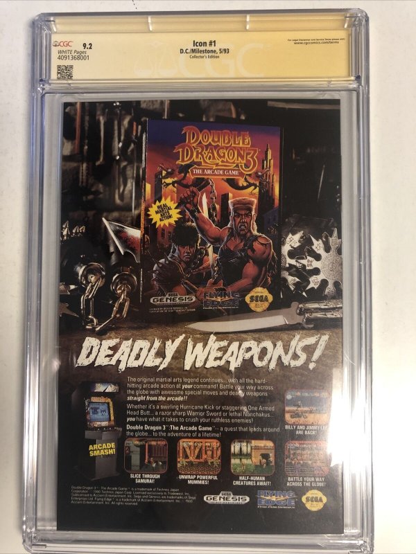 Icon (1993) #1 (CGC 9.2 SS WP) Signed & Sketch Denys Cowan