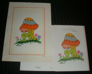 ANNIVERSARY Catapillars Under Mushroom 6x8 Greeting Card Art #791 w/ 1 Card