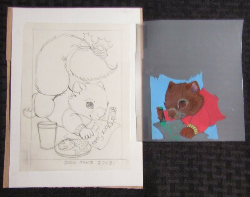 CHRISTMAS Squirrel Writing Santa a Letter Pencil 6.5x9 Greeting Card Art #27431