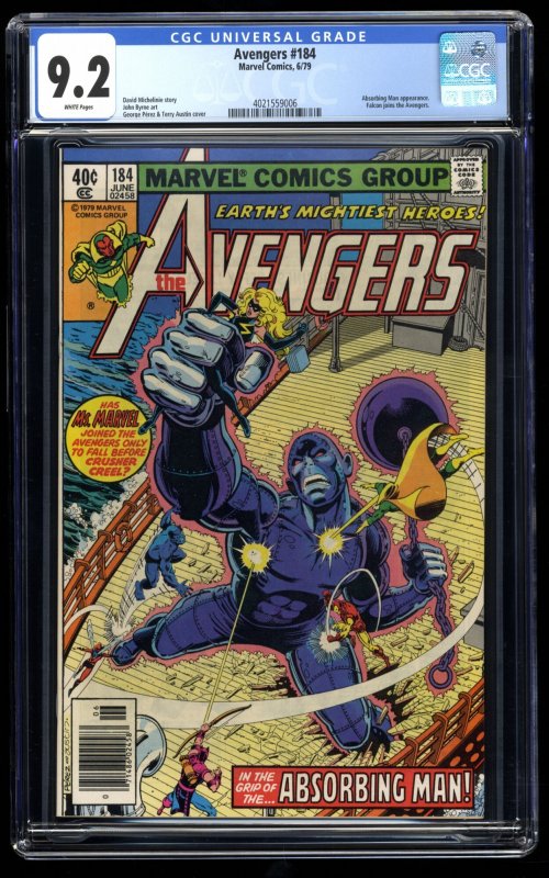 Avengers #184 CGC NM- 9.2 White Pages Absorbing Man! Falcon Joins the Avengers!