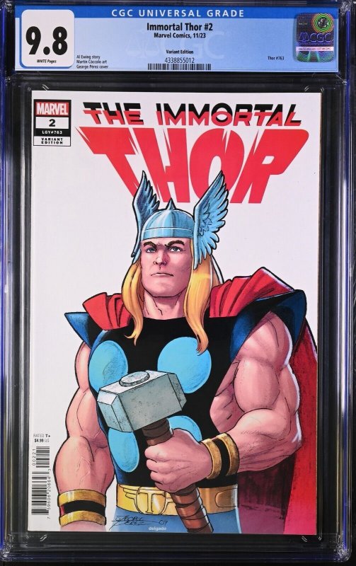 Immortal Thor #2 CGC 9.8 White Pages George Perez Variant Cover Marvel 2023