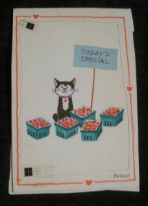 VALENTINE Today's Special Strawberries Black Cat 4x6 Greeting Card Art #V3435