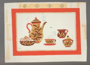 INVITATION Coffee with Pot Creamer & Cups 9x6.5 Greeting Card Art #6643