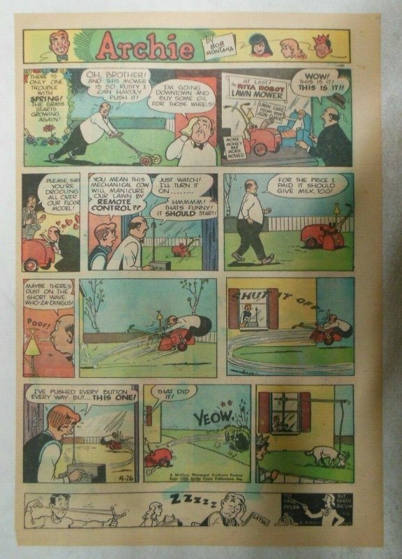 Archie Sunday by Bob Montana from 4/26/1953 Very Early Tabloid Size Color Page!