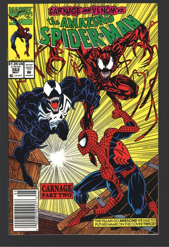 AMAZING SPIDERMAN 362 NM 9.9 NEWSSTAND!1st CARNAGE VENOM COVER;UNREAD.UNTOUCHED!