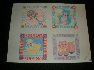 NEW BABY 4-Panel Toys Ducky Piggy & Teddy Bear 14x11 Greeting Card Art #3022