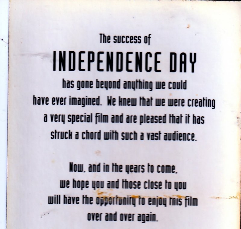 Exc. 1996 Independence Day Lenticular Trading Card