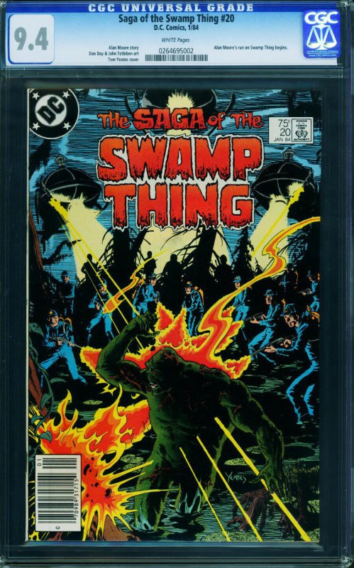 SAGA OF THE SWAMP THING #20-CGC 9.4 -newsstand ed 1st ALAN MOORE - 0264695002