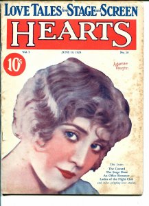 Hearts #10 6/19/1928-romance pulp- Adamae Vaughn-VG
