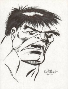 Hulk Portrait in Bruce Timm Style Commission 2009 Signed art by Alan Kupperberg 