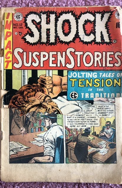 Shock suspenstories 12,EC,torn-split covers, junkie cvr&tale,loose cntrfld