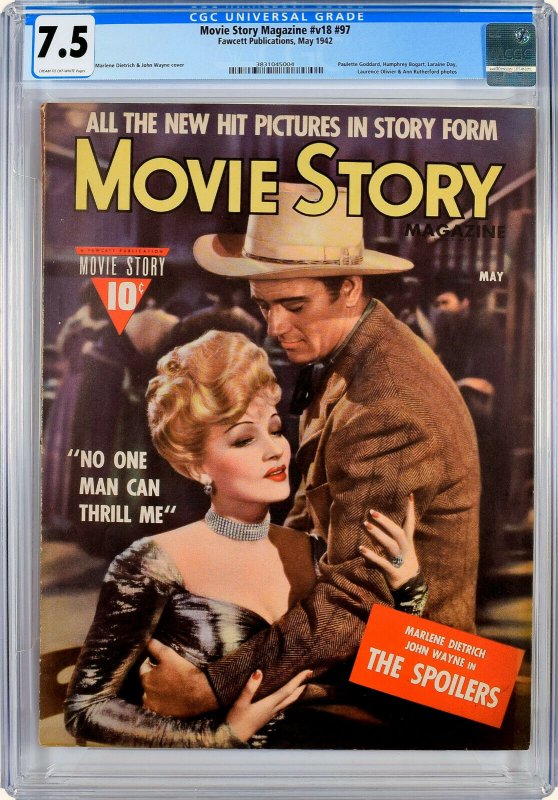 MOVIE STORY #97 CGC VF 7.5 - FANTASTIC JOHN WAYNE COVER - SINGLE HIGHEST GRADE