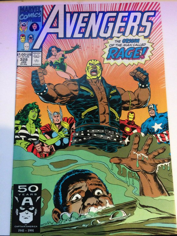 Avengers #328 1991 Origin of Rage! FN See Pictures!! Marvel Captain America Thor