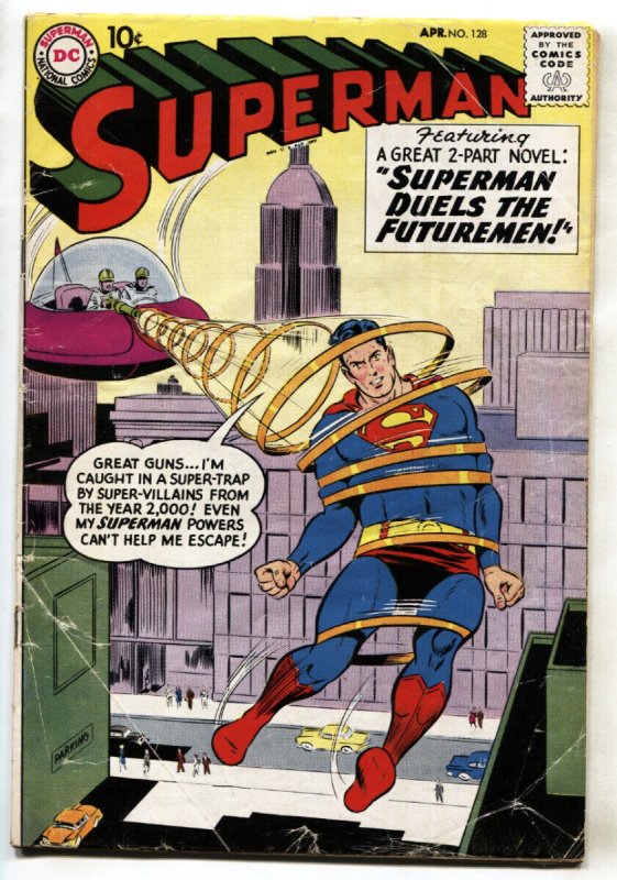 SUPERMAN  #128 1959-DC-FLYING SAUCER-BRUCE WAYNE-RED KRYPTONITE-VG