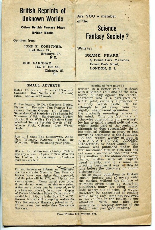 Operation Fantast #1 1949-fanzine-sci-fi pulp-1st issue-limited edition-VG 