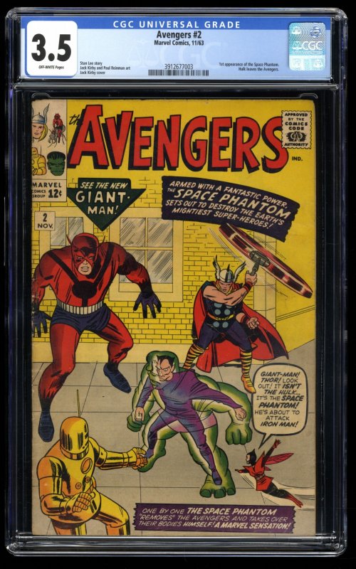 Avengers #2 CGC VG- 3.5 Off White 1st Appearance Space Phantom! Hulk leaves!