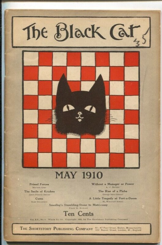 Black Cat 5/1910-Shortstory-Early issue-pulp fiction-rare--Primal Forces by...