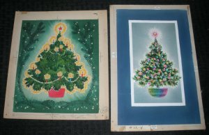 CHRISTMAS Trees w/ Flowers Candles Star 8x10 Greeting Card Art #124 496 LOT of 2