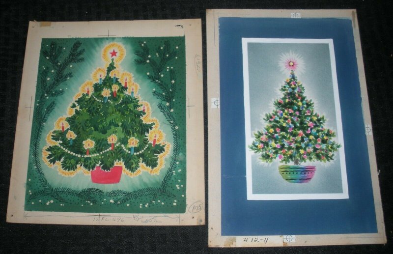 CHRISTMAS Trees w/ Flowers Candles Star 8x10 Greeting Card Art #124 496 LOT of 2 