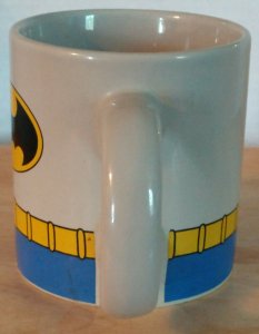 Batman Ceramic Coffee Mug~Retro Design~Gray/Yellow/Blue~DC Comics