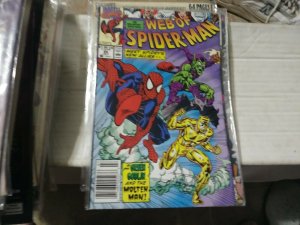 Web of spider-man # 66 1990 marvel green goblin +molten man tombstone 