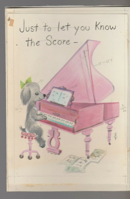 BRAVO! Cute Birthday Poodle Playing Pink Piano 5x7 Greeting Card Art #B1101