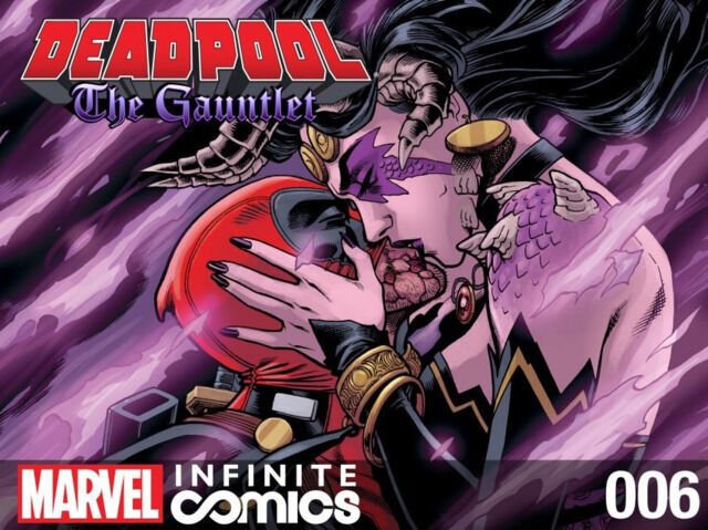 Deadpool: The Gauntlet #6 Cover - Shiklah Kissing Dpool 2014 art by Reilly Brown