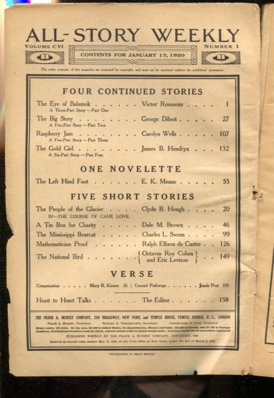 All-Story Weekly 1/17/1920-Pulp stories-Victor Rousseau-James A Hendryx-Octav...