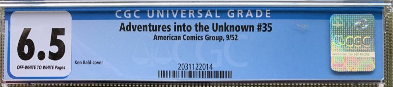 Adventures into the Unknown #35 (1952) CGC 6.5 -- Ken Bald skull cover; American