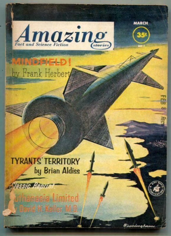 Amazing Stories March 1962- Frank Herbert- Rocket cover