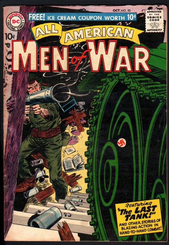 ALL AMERICAN MEN OF WAR #50-1957-WWII-DC-SILVER AGE-HIGH GRADE