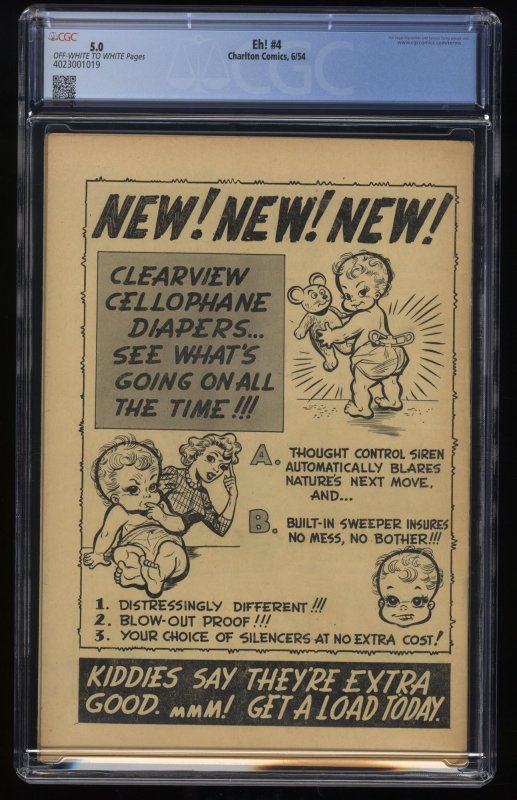 EH! #4 CGC VG/FN 5.0 Off White to White 1954 Charlton Comics Humor!