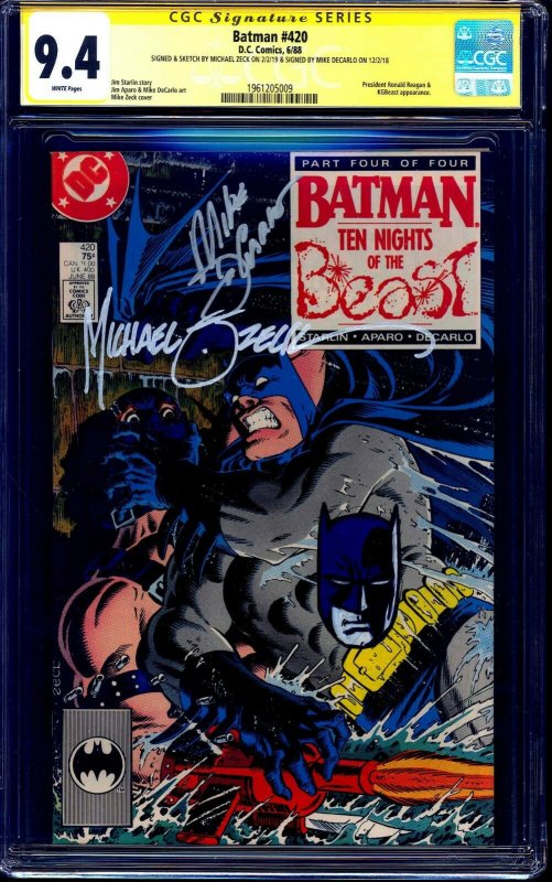 Batman #420 CGC SS signed x2 + BATMAN ORIGINAL SKETCH by Mike Zeck DeCarlo