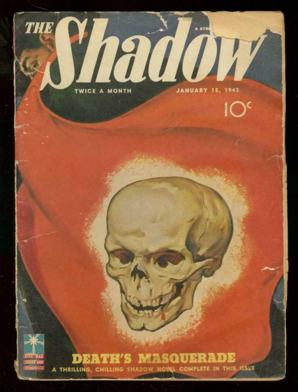 THE SHADOW JAN 15 1943- DEATHS MASQUERADE SKULL COVER G- 