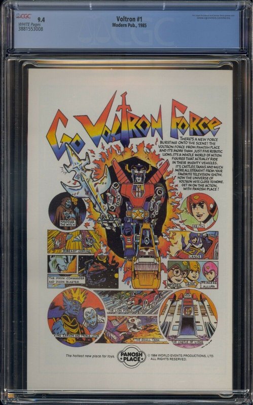 VOLTRON #1 CGC 9.4 MODERN COMICS WHITE PAGES 3008