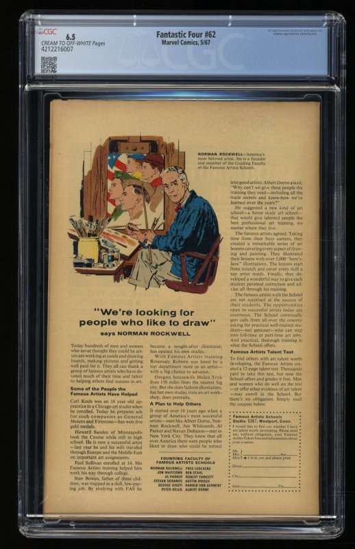 Fantastic Four #62 CGC FN+ 6.5 1st Appearance Blastaar! Inhumans!