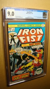 IRON FIST 1 *CGC 9.0 WHITE PAGES* VS IRON MAN 1ST SOLO 1975 CLASSIC MARVEL JS65