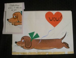 VALENTINE Cartoon Dog When I Think of You 2pcs 11.5x8 Greeting Card Art #3404