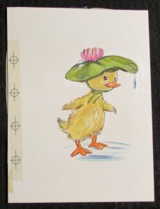 EASTER Cute Yellow Duckling w/ Lillypad Hat 6x8 Greeting Card Art #2833