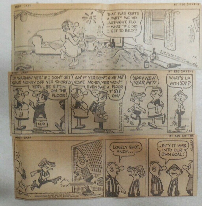 (312) Andy Capp Dailies by Reg Smythe from 1-12,1967 Size: 2.5 x 7 inches