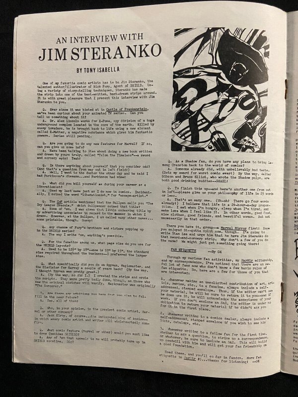 MARVEL MIRROR 12 PAGE FANZINE 1968 STERANKO INTERVIEW  VG+