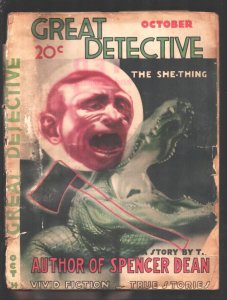 Great Detective 10/1934-last issue-Bizarre horror cover-She-Thing by H.M. A...