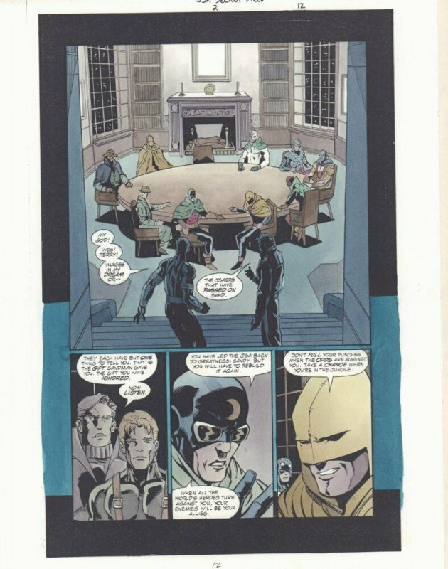 JSA Secret Files #2 p.12 Color Guide Art - Team at Round Table by John Kalisz