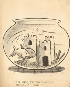 Fish Bowl / Castle Gag on board - (New Yorker Artist) art by Chon Day